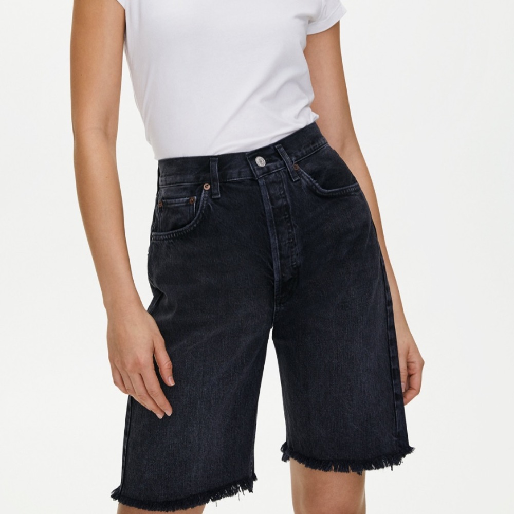 NWT AGOLDE '90s Pinch High Waist Frayed Hem Denim Bermuda Shorts